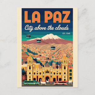 Postal Paisaje urbano vintage de La Paz Bolivia Viaje ret