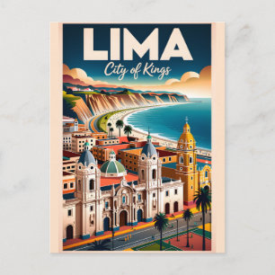 Postal Paisaje urbano vintage de Lima Perú Póster de viaj
