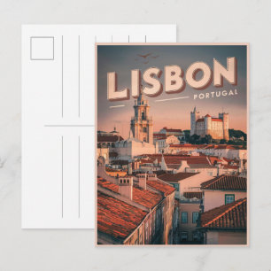 Postal Paisaje urbano vintage de Lisboa regalos de viaje