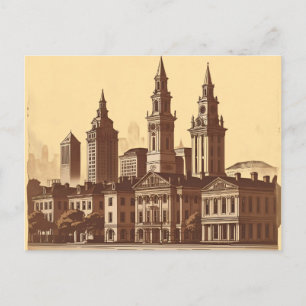 Postal Paisaje urbano vintage de Savannah Georgia
