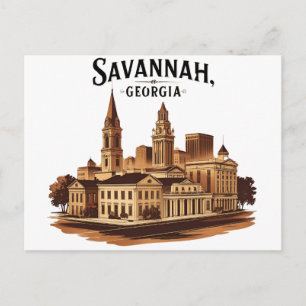 Postal Paisaje urbano vintage de Savannah Georgia