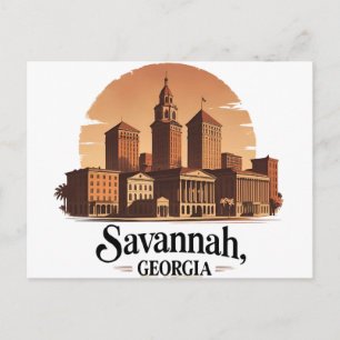 Postal Paisaje urbano vintage de Savannah Georgia