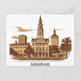 Postal Paisaje urbano vintage de Savannah Georgia