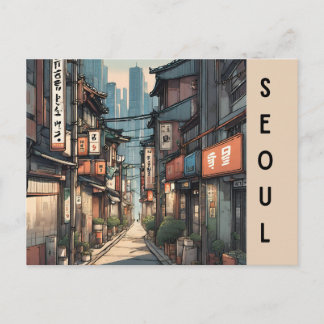 Postal Paisaje vintage de la ciudad de Seúl Corea del Sur