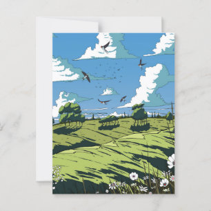 Postal Paisaje vintage japonés de noche