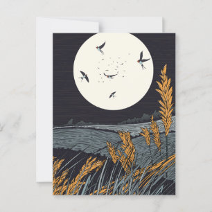 Postal Paisaje vintage japonés de noche