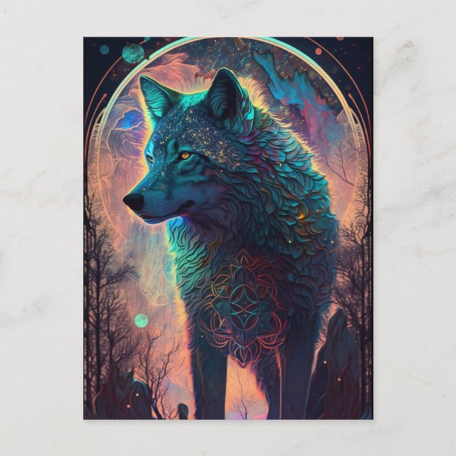 Postal Paisaje Wolf Fantasía surrealista (Anverso)