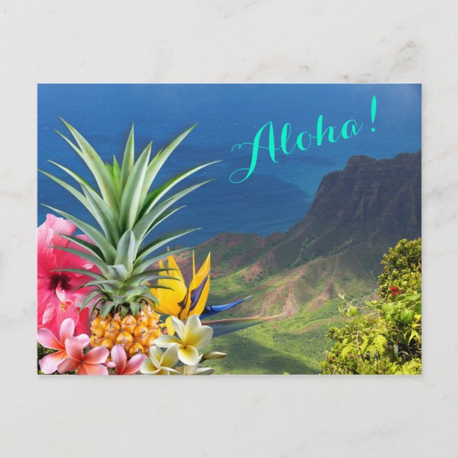 Postal Paisaje y flora Aloha Hawaii (Anverso)