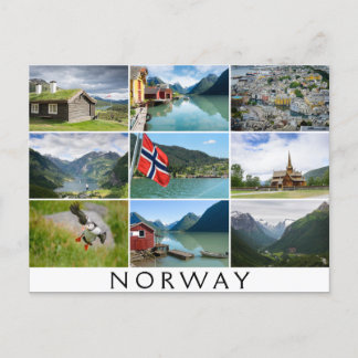 Postal Paisajes y el texto: 'Noruega' en collage