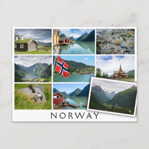 Postal Paisajes y el texto: 'Noruega' en collage