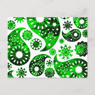 Postal Paisley con patrón de rotación verde.