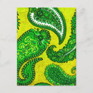 Postal Paisley india verde amarillo dorado eléctrico