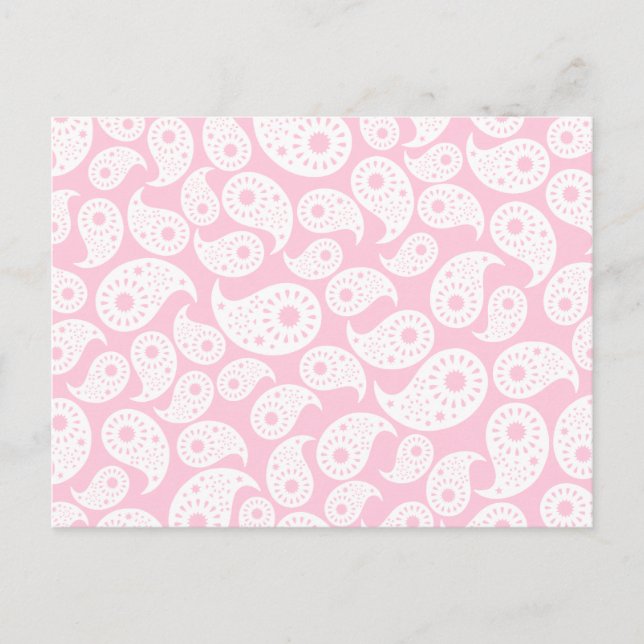 Postal Paisley rosa blanco y pastel. (Anverso)