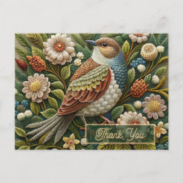 Postal Pájaro Antiguo en Bosque Bordado Agradecimiento