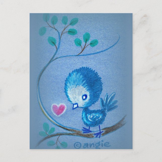 Postal Pájaro Azul Adorable (Anverso)