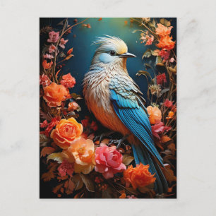 Postal Pájaro Azul de Naturaleza Caprichosa