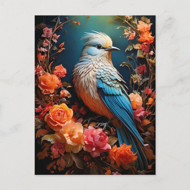 Postal Pájaro Azul de Naturaleza Caprichosa (Anverso)