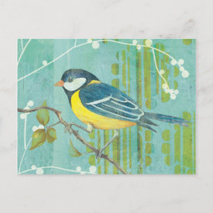 Postal Pájaro azul encaramado en un árbol