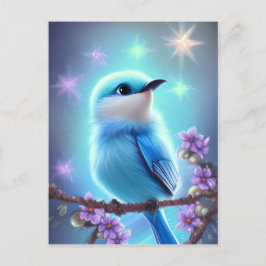 Postal Pájaro azul para bebés de Kawaii