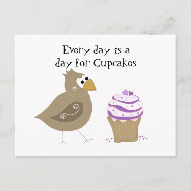 Postal Pájaro Caprichoso y Cupcake (Anverso)