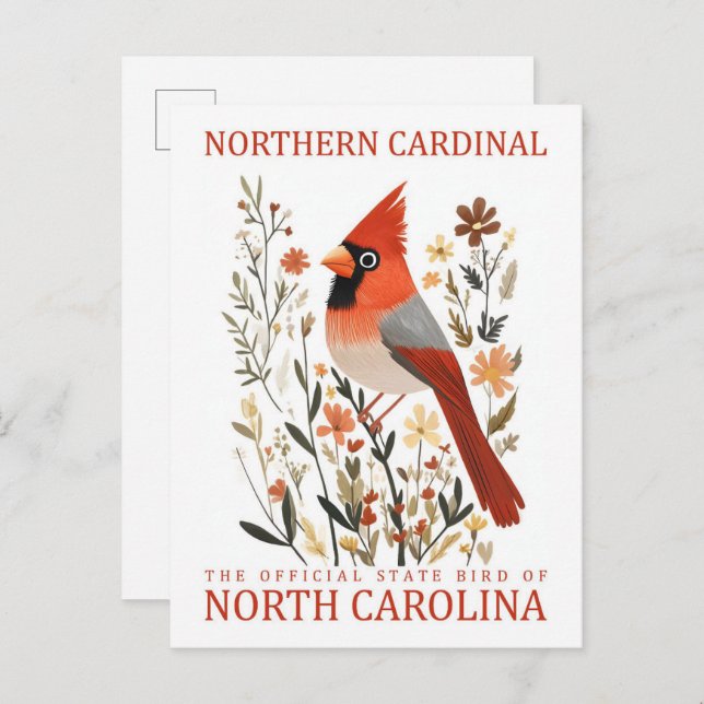 Postal Pájaro cardenal del norte de Carolina del Norte Es (Anverso / Reverso)