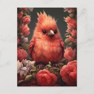 Postal Pájaro cardinal lindo - Pintura caprichosa