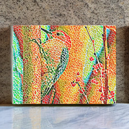 Postal Pájaro carpintero colorido en el mosaico de la imi