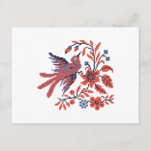 Postal Pájaro Charm de punto cruzado sobre la rama de flo
