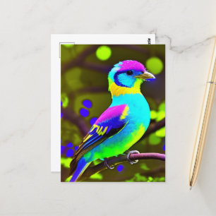 Postal Pájaro colorido de fantasía