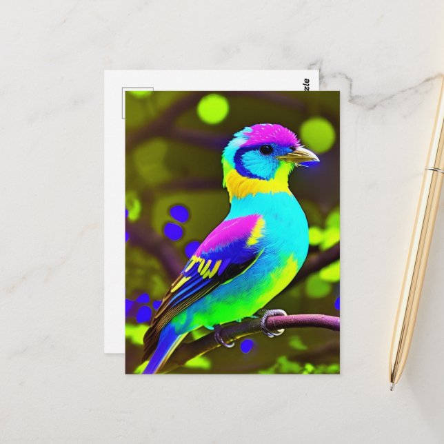 Postal Pájaro colorido de fantasía (Anverso/Reverso In Situ)