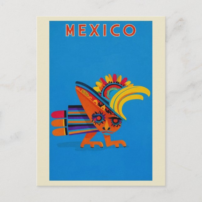 Postal Pájaro Colorido de México Antiguo Viaje (Anverso)