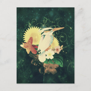 Postal Pájaro con flores