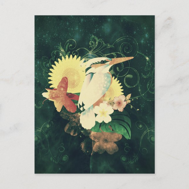 Postal Pájaro con flores (Anverso)