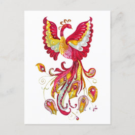 Postal Pájaro de color de agua o ave de fantasía fenix