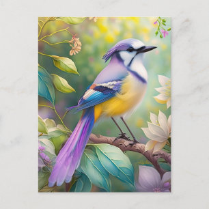 Postal Pájaro de fantasía arrendajo azul violáceo