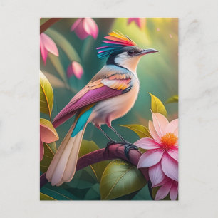Postal Pájaro de fantasía Jay con cresta de arcoíris