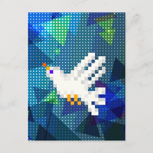 Postal Pájaro de paloma blanca de 8 bits de arte de píxel (Anverso)