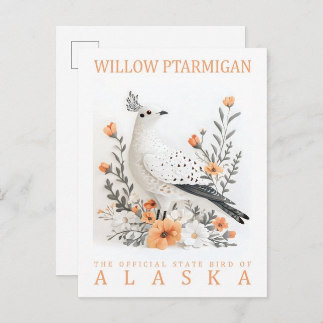 Postal Pájaro de Ptarmigan Willow en Alaska USA Travel (Anverso / Reverso)