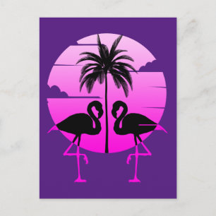 Postal Pájaro de Silhouette rosa Flamingos