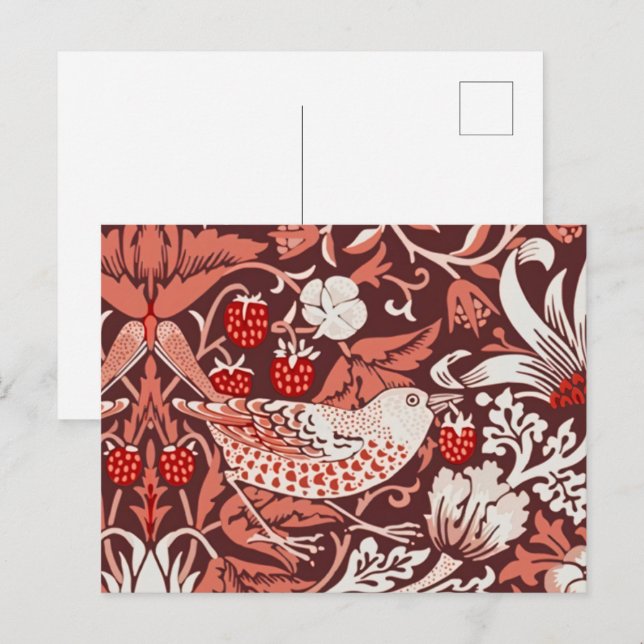 Postal Pájaro de Terracota Strawberry Thief de William Mo (Anverso / Reverso)