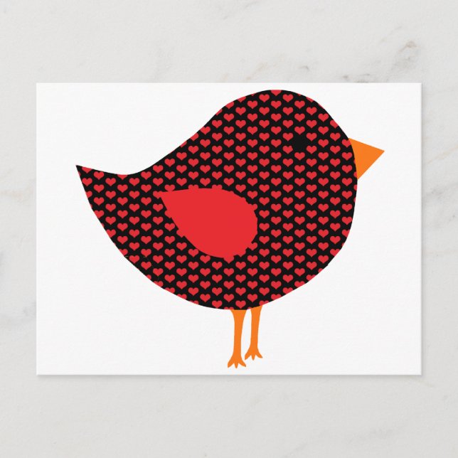 Postal Pájaro del corazón rojo (Anverso)