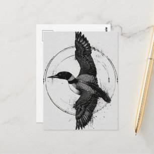 Postal Pájaro del estado de Minnesota Loon en vuelo