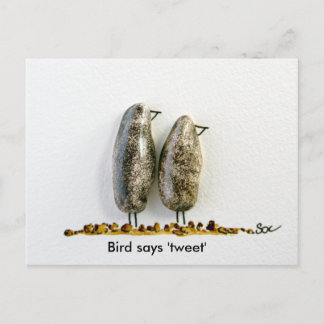 Postal Pájaro dice 'tweet' linda pareja de hematita