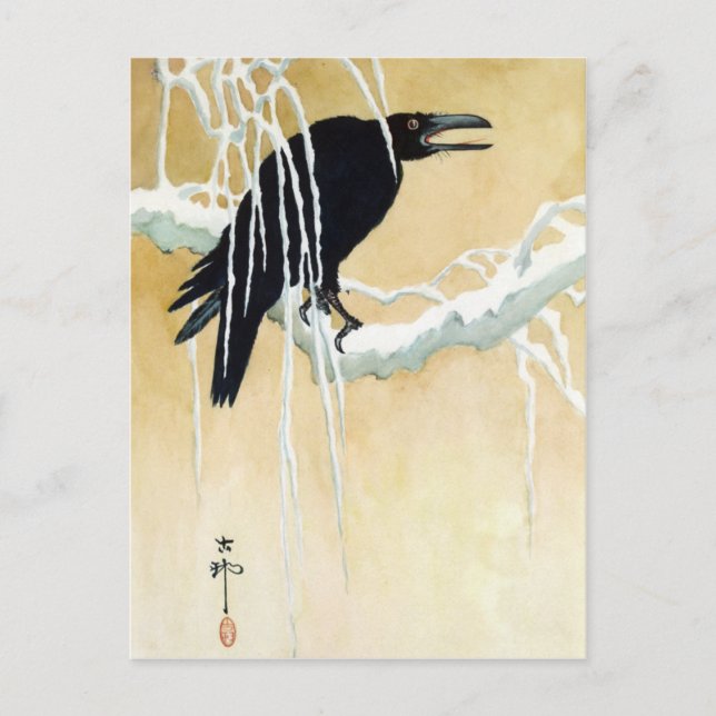 Postal Pájaro en nieve, Ikeda Koson (Anverso)