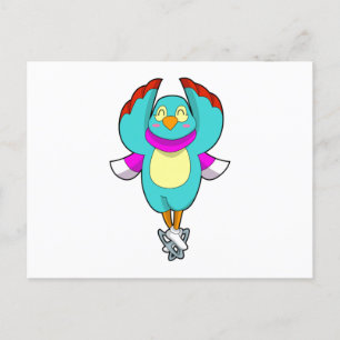 Postal Pájaro en patinaje sobre hielo con patines de hiel