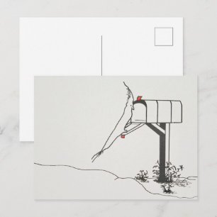 Postal Pájaro esperando correo en el buzón