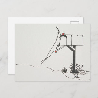 Postal Pájaro esperando correo en el buzón