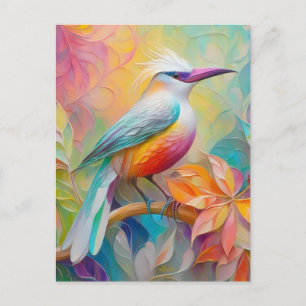 Postal Pájaro Fantasía de Pecho Rojo y Pico Rosa