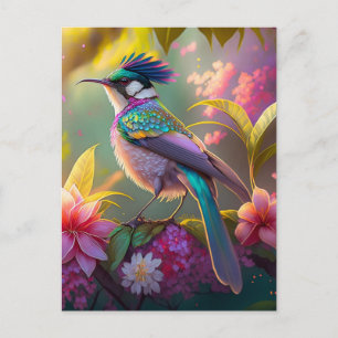 Postal Pájaro Fantasía Sunbird de Alas de Arcoíris con Cr