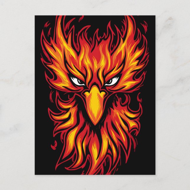 Postal Pájaro Fénix Con Feroe Flames Diseño De Arte Gráfi (Anverso)